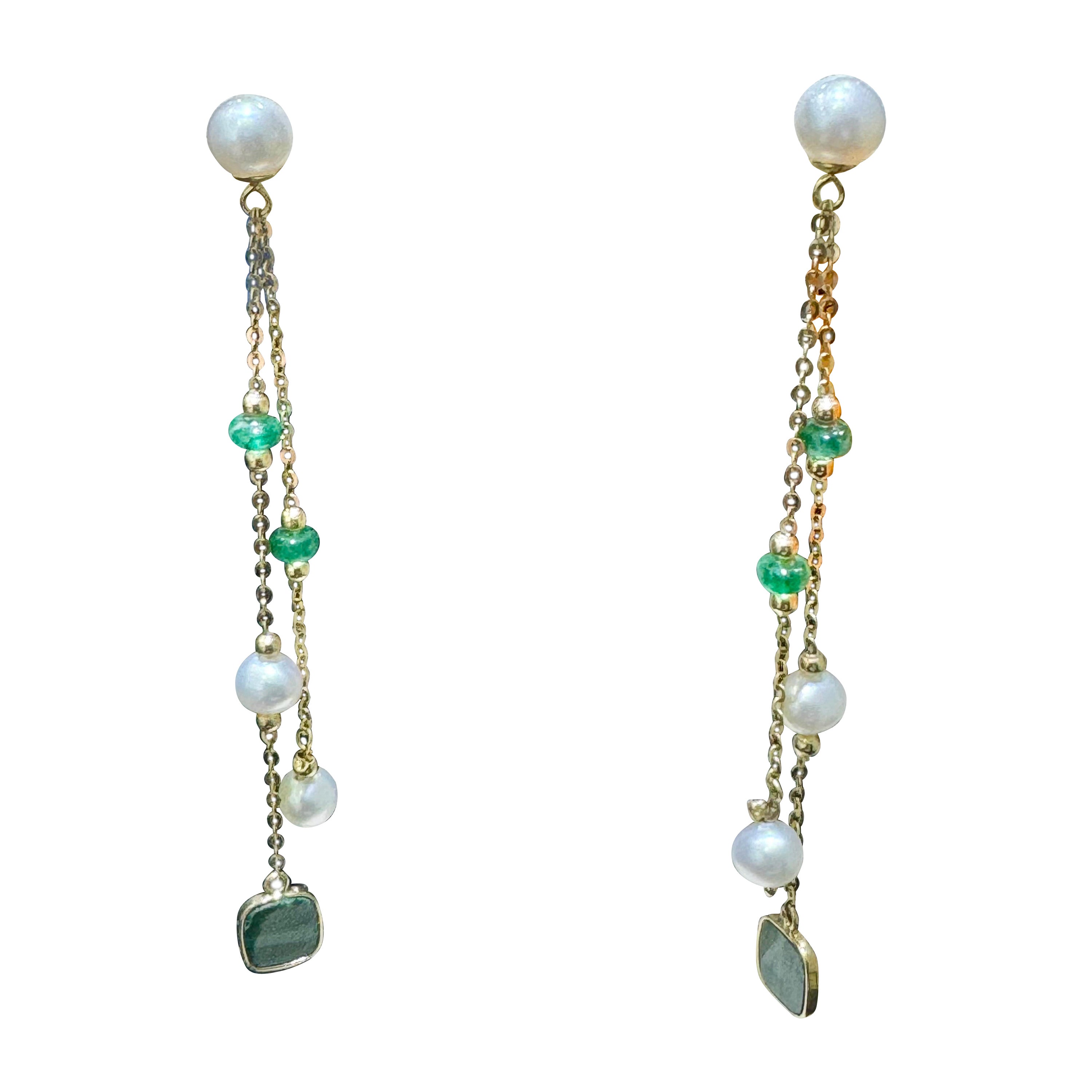 Beautiful Effy Emerald, Pearl And Malachite Earrings In 14k For Sale