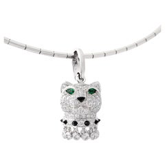 Cartier Halskette mit Anhänger, Panther Diamant Smaragd Onyx Weißgold 18K Charm