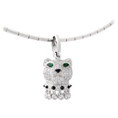 Cartier Panther Diamond Emerald Onyx White Gold 18K Charm Pendant Chain Necklace