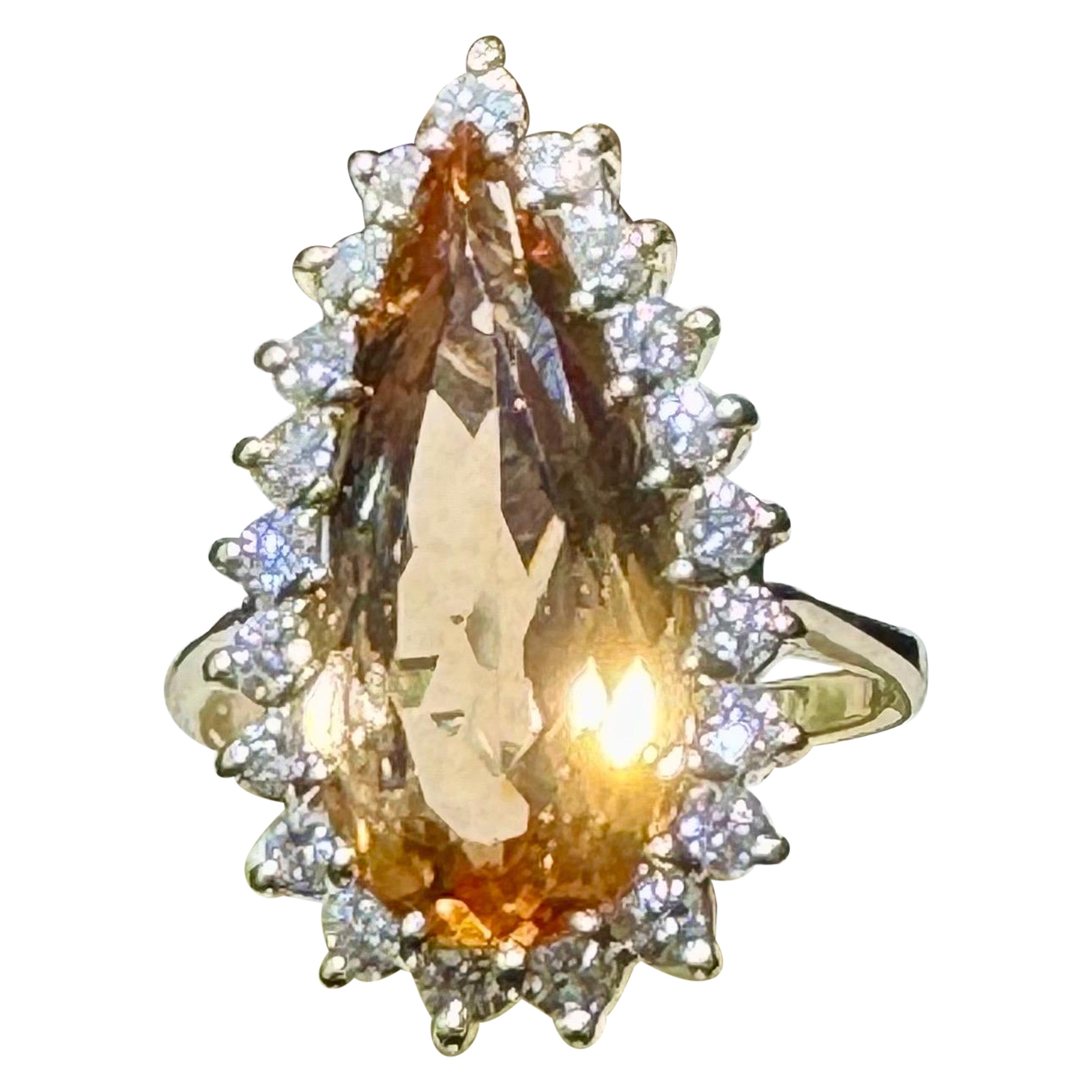 Stunning Citrine & Diamond Ring In 14k For Sale