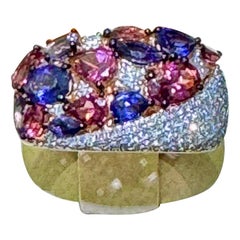 Exceptionnelle bague en or rose 14k multicolore et diamants 