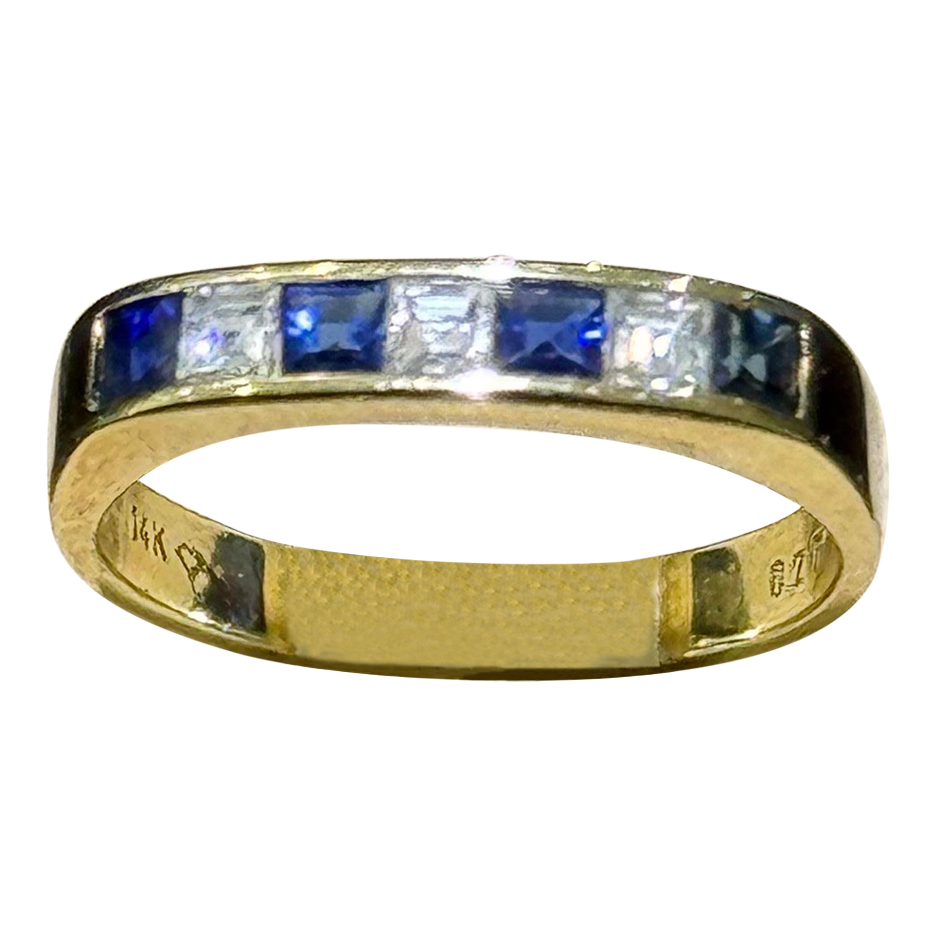 Diamond & Sapphire Ring In 14k  For Sale