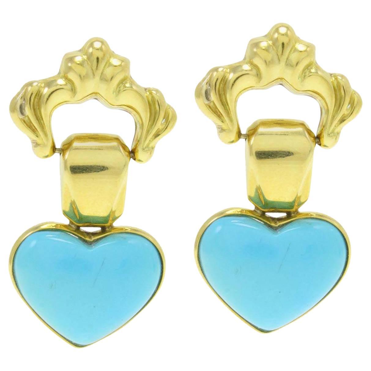 Turquoise18 kt Gold Heart Earrings