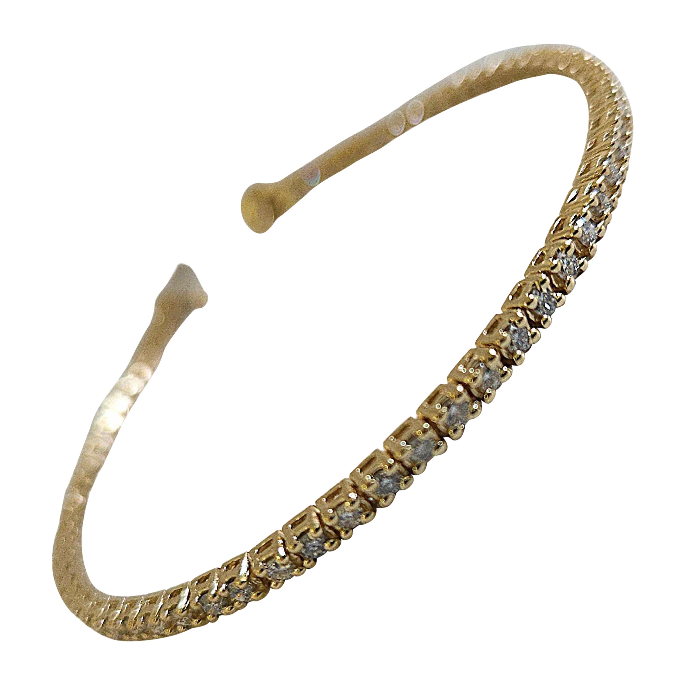 1.87 Karat runder Diamant-Tennisarmband aus 14 Karat Gelbgold mit Brillantschliff im Angebot