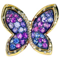 Colored Sapphires Butterfly Brooch Created by Marion Jeantet