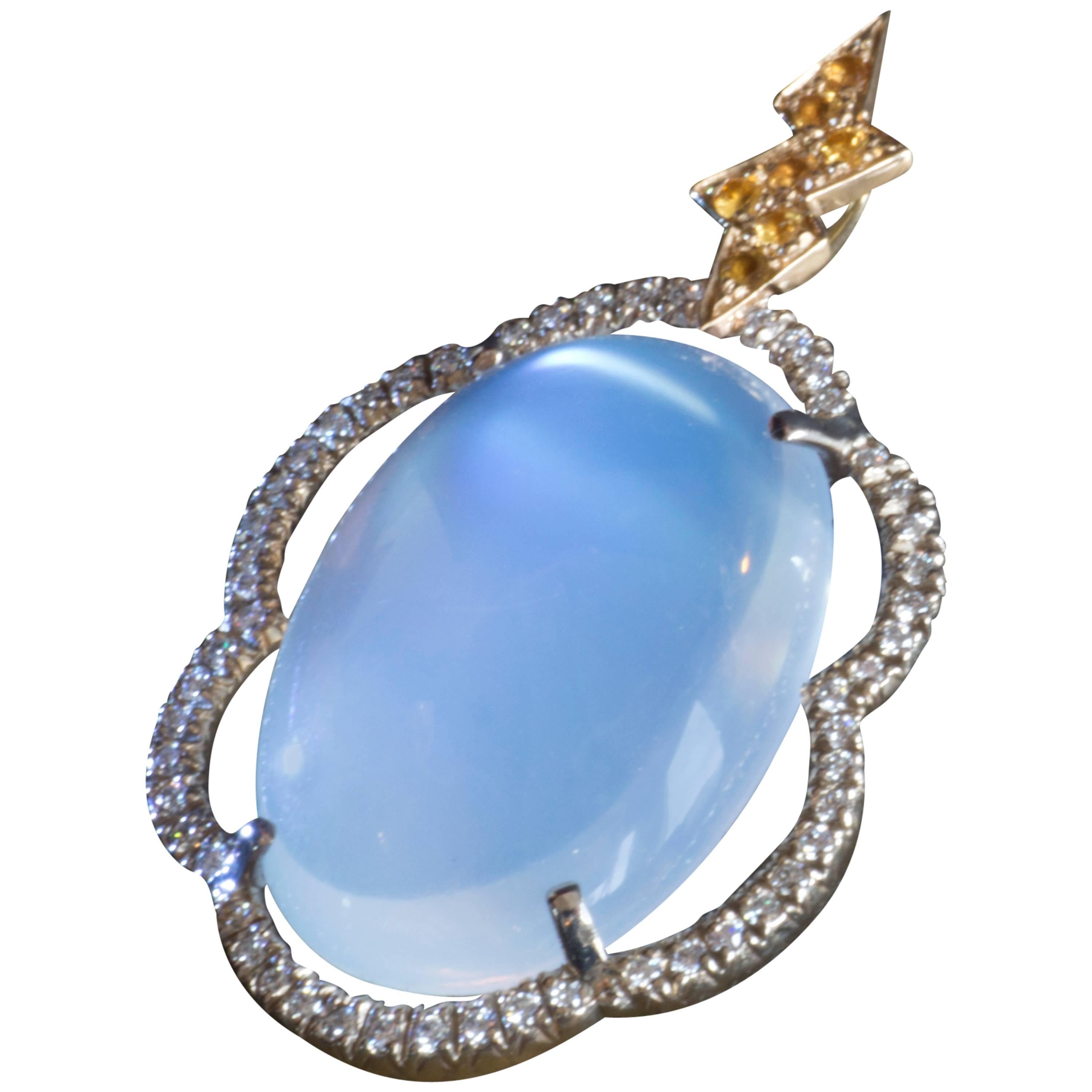 Marion Jeantet moon stone diamond Cloud Pendant with Gold Chain For Sale