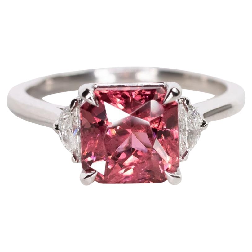GIA Certified 3 Carat Unheated  Red Spinel Diamond Platinum Ring
