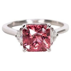 Certifié GIA 3 carats non chauffé  Bague en platine avec spinelle rouge et diamant