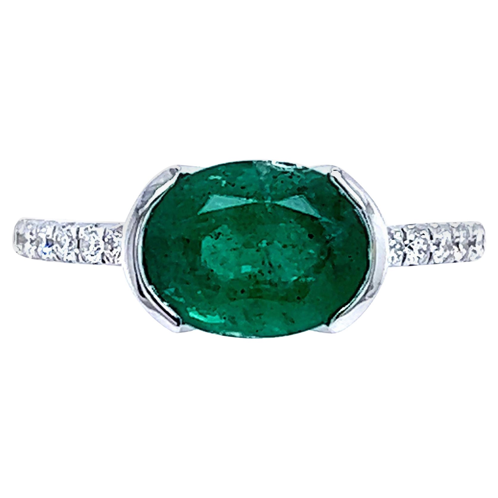 Natural Emerald Diamond Ring 6.5 14k W Gold 2.33 TCW Certified