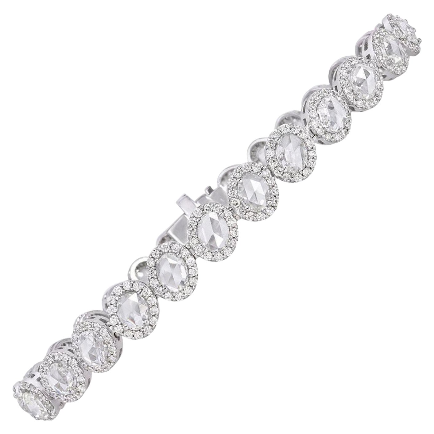 Bracelet tennis avec halo de diamants taille rose et diamants taille ronde brillants de 6.50 carats en vente