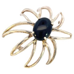 Tiffany & Co Estate Large Onyx Flower Brooch Sterling Silver