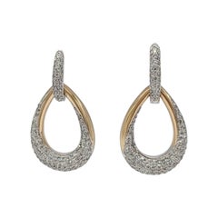 Pave White Diamond Dangle Earrings in 114K 2 Tone Gold