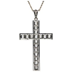 Vintage Art Deco 1.05ctw Rose Cut Diamond Cross in Platinum, 14K Gold