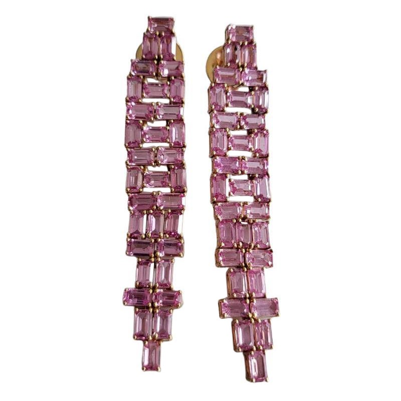 Set in 18k Rose Gold, 20.97 Carats, Ceylon Pink Sapphires Chandelier Earrings For Sale