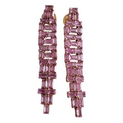 Boucles d'oreilles chandelier en or rose 18 carats, saphirs roses de Ceylan 20,97 carats