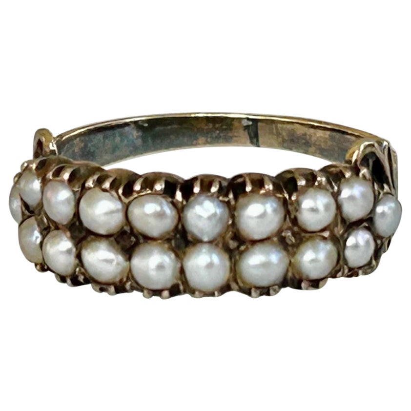 Georgian/Early Victorian Double-Row Pearl Ring For Sale