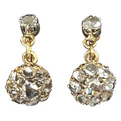 Victorian Rose Cut Diamond Drop Earrings 18k Gold and Platinum .85 ctw
