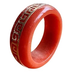 Li Red Jade Band Ring (With 14k Solid Gold) - Cocktail Ring for Men and Women