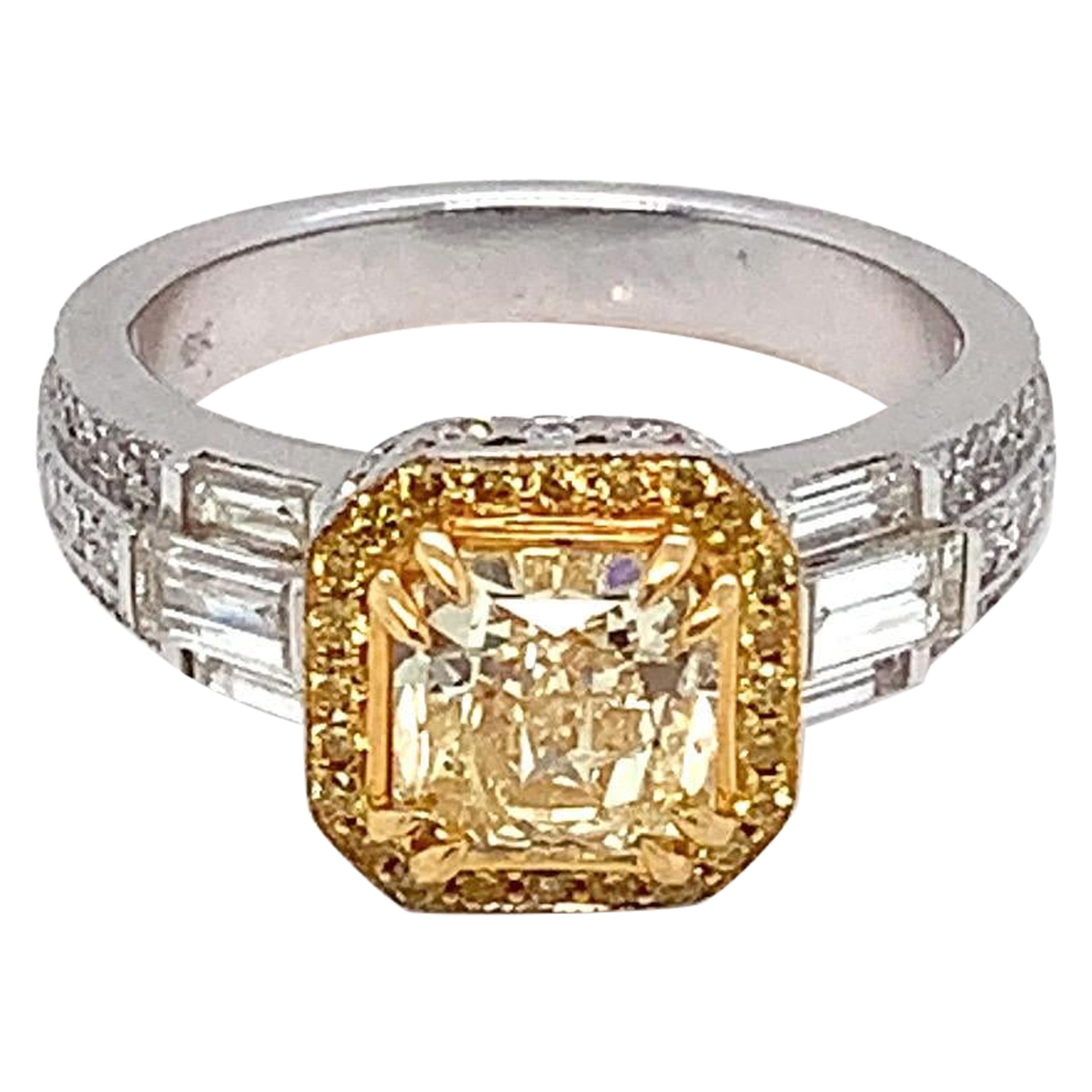 GIA Certified 1.59 Carat Fancy Yellow Diamond Cocktail Ring For Sale