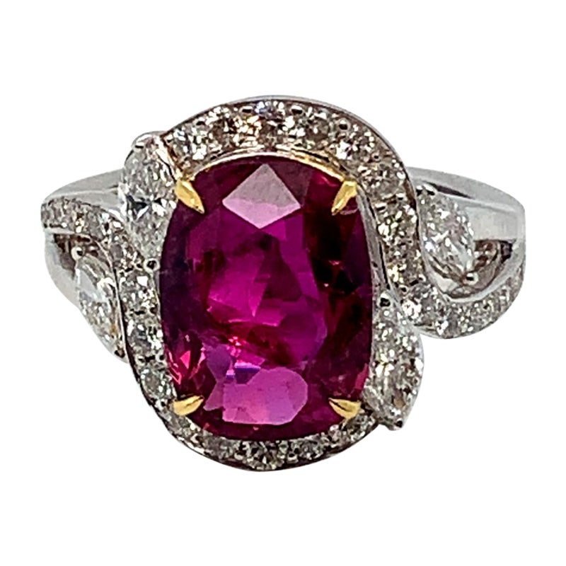 GRS Certified 5.50 Carat No Heat Thai Ruby Cokctail Ring