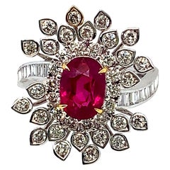 Bague cocktail en diamants et rubis birman non chauffé de 3,08 carats certifié GRS 