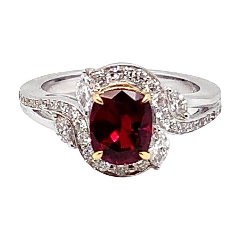 SSEF Certified 2.10 Carat Thai Heated Ruby and Diamond Engagement Ring For Sale
