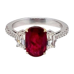 GIA Certified Heated 3.17 Carat Pigeon Blood Ruby and Diamond Engagement Ring