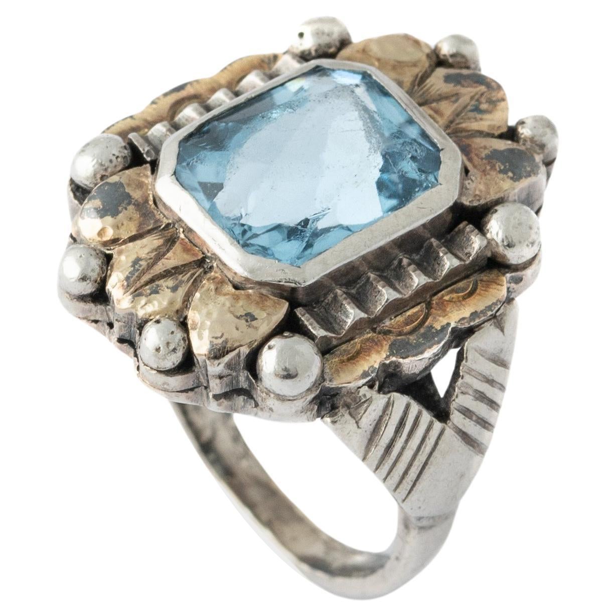 Aquamarine Vintage Silver Ring  For Sale