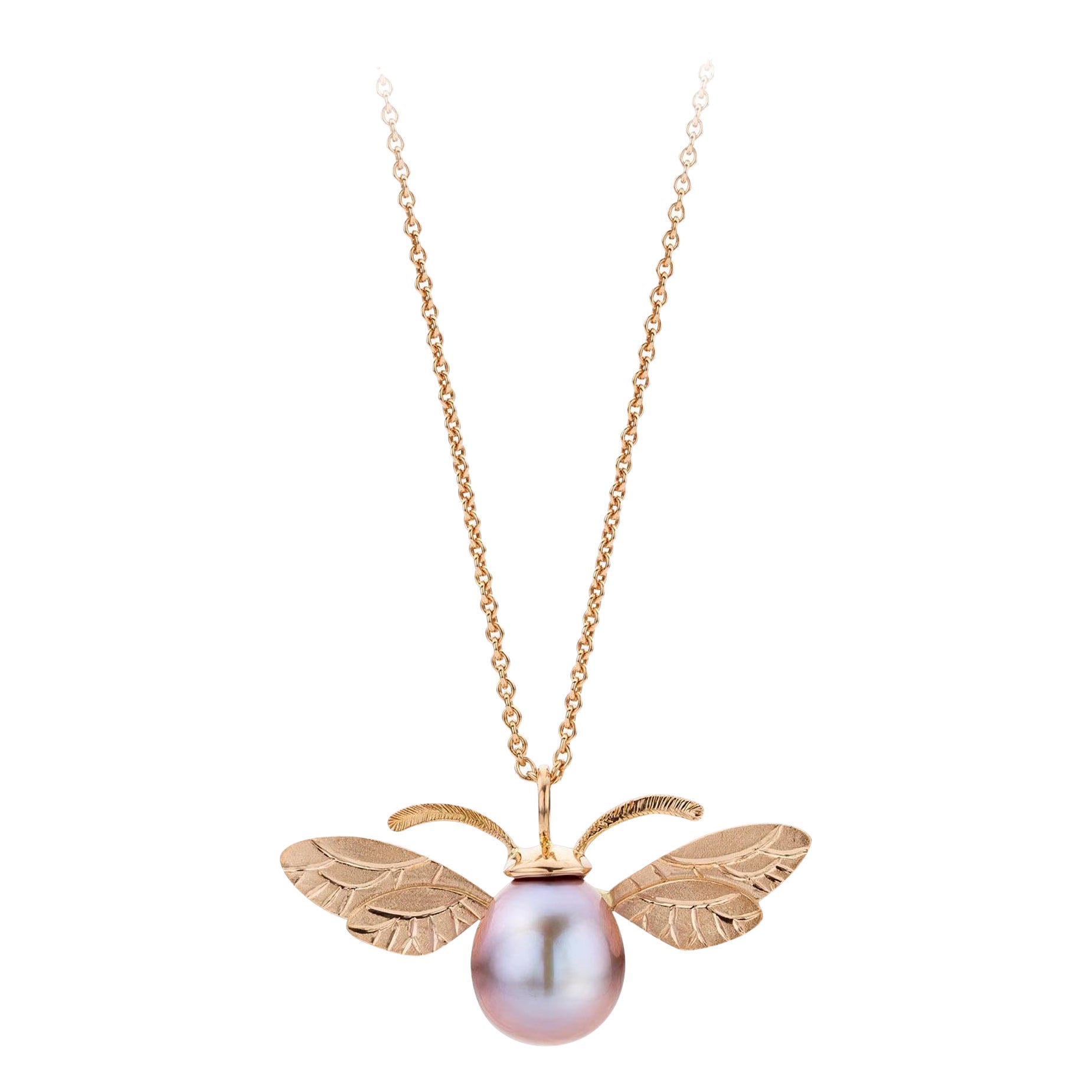 Fresh water pearl pendant "Bumblebee" 18 karat red gold.  For Sale