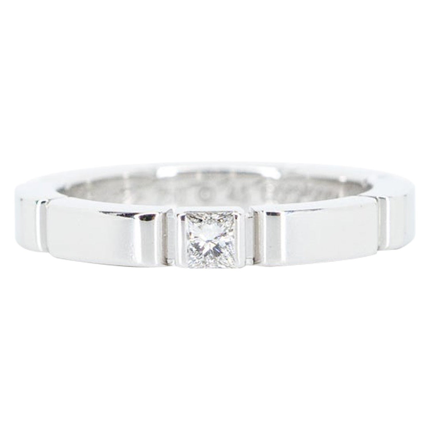 Cartier Maillon Panthere Princess Cut Diamond 18 Karat White Gold Band Ring 49  For Sale