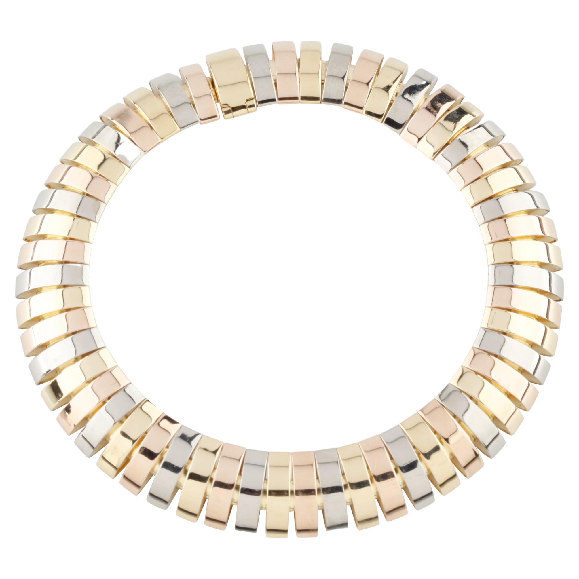 Cartier Bracelet à maillons vintage tricolore en or 18 carats style pipe à gaz en vente