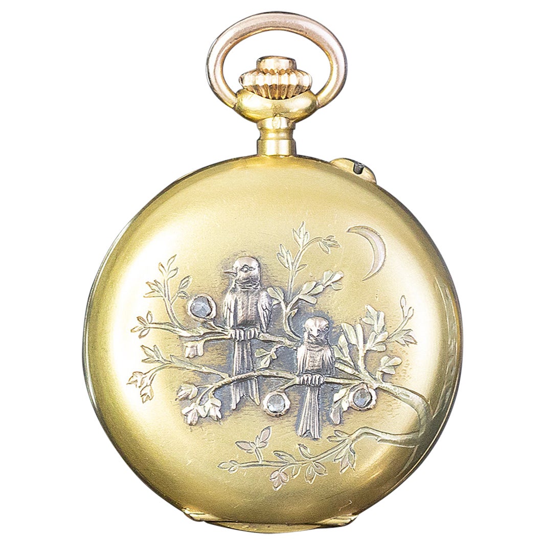 Edwardian 18k Gold Diamond Set Swiss Made Pocket Watch Circa 1900 For Sale