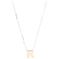 Gold R Initial Necklace, 14KT Yellow Gold, Length 16 Inches, Initial Pendant
