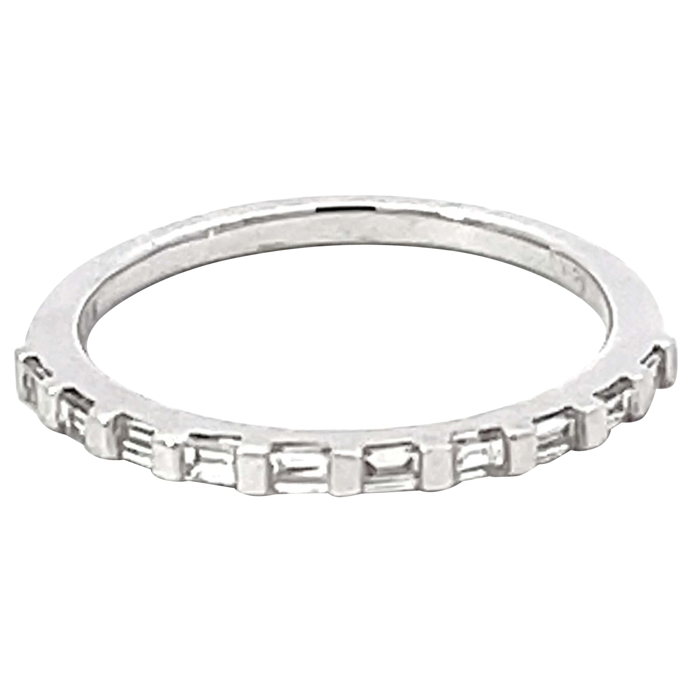 Thin Baguette Diamond Band Ring Solid 18k White Gold