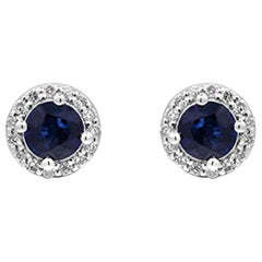 Gin & Grace 14K White Gold Blue Sapphire Earrings with Diamonds for women