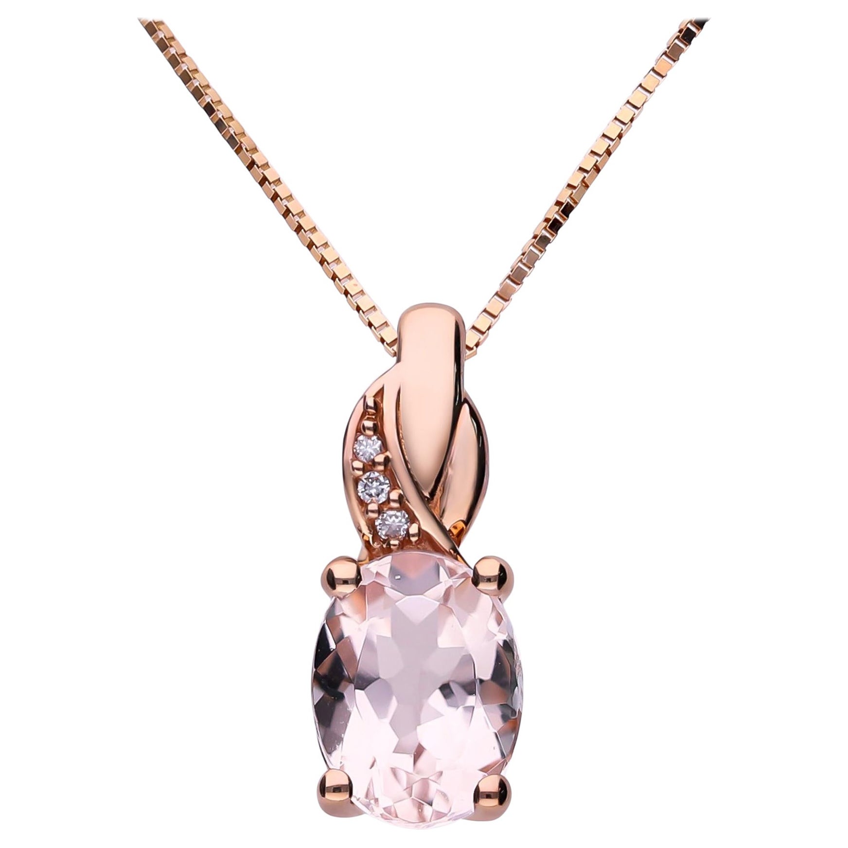 Gin & Grace 10K Rose Gold Genuine Morganite Pendant with Diamonds for women For Sale