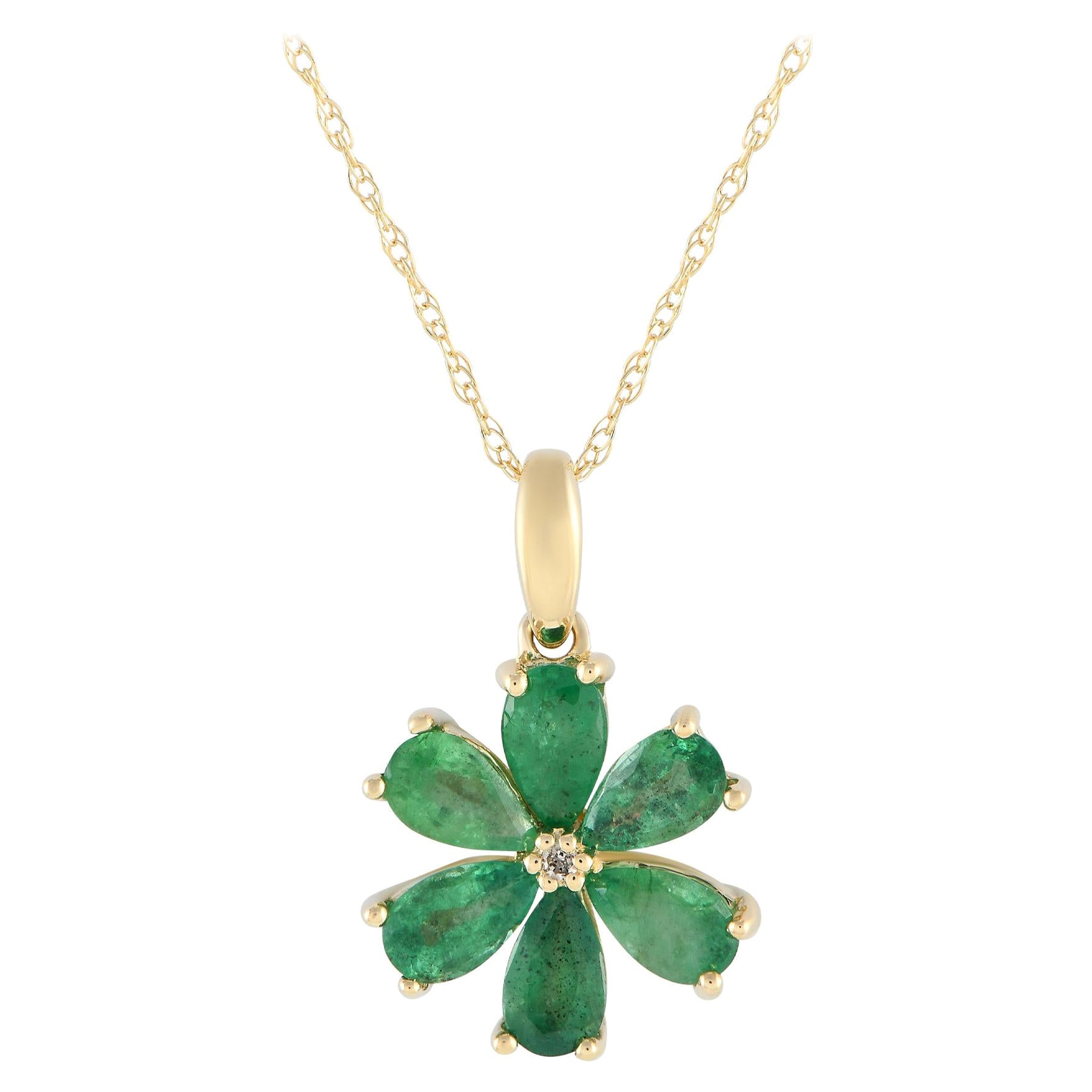 LB Exclusive 14K Yellow Gold 0.01ct Diamond & Emerald Necklace PD4-15845YEM