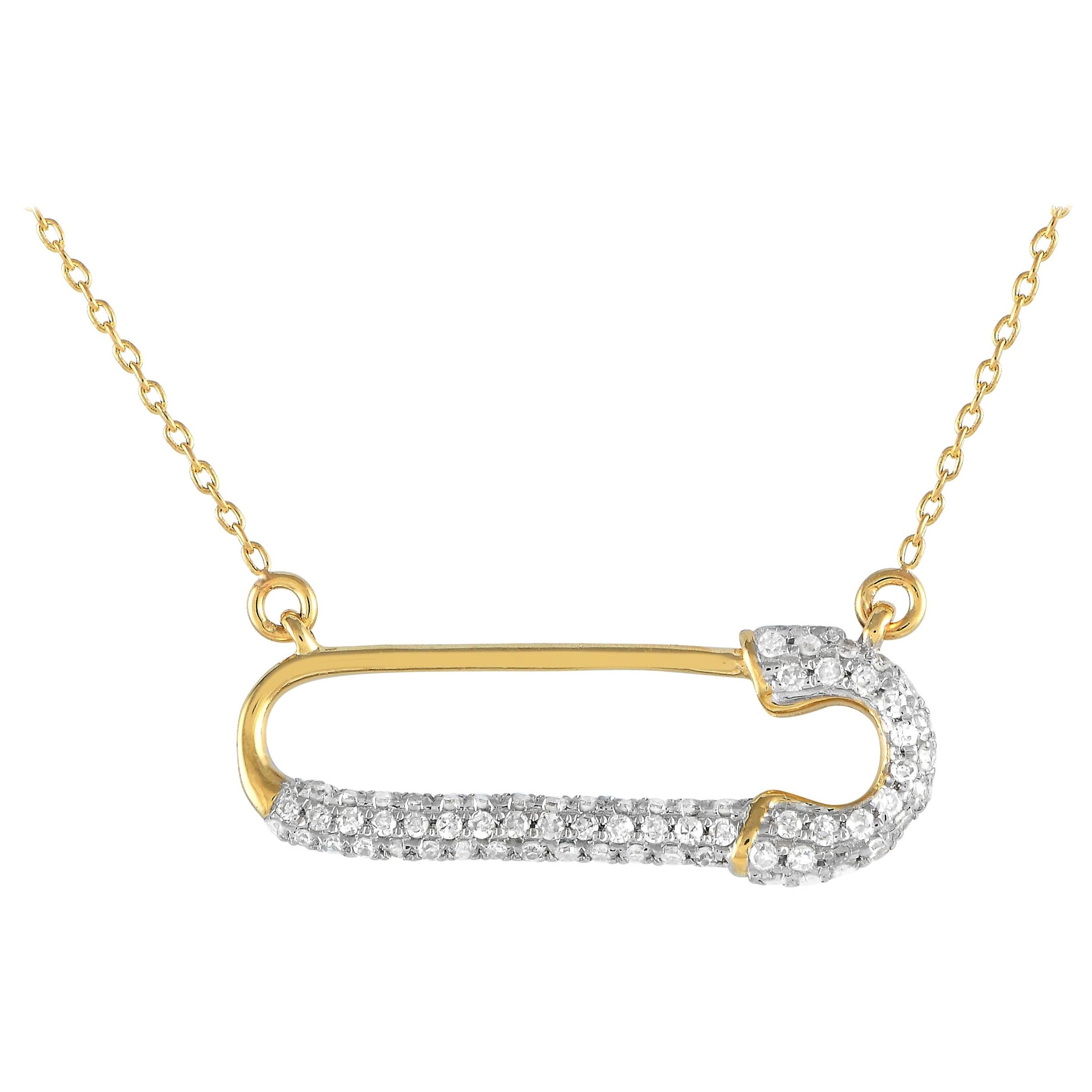 LB Exclusive 14K Yellow Gold 0.17ct Diamond Safety Pin Necklace NK4-14795Y For Sale