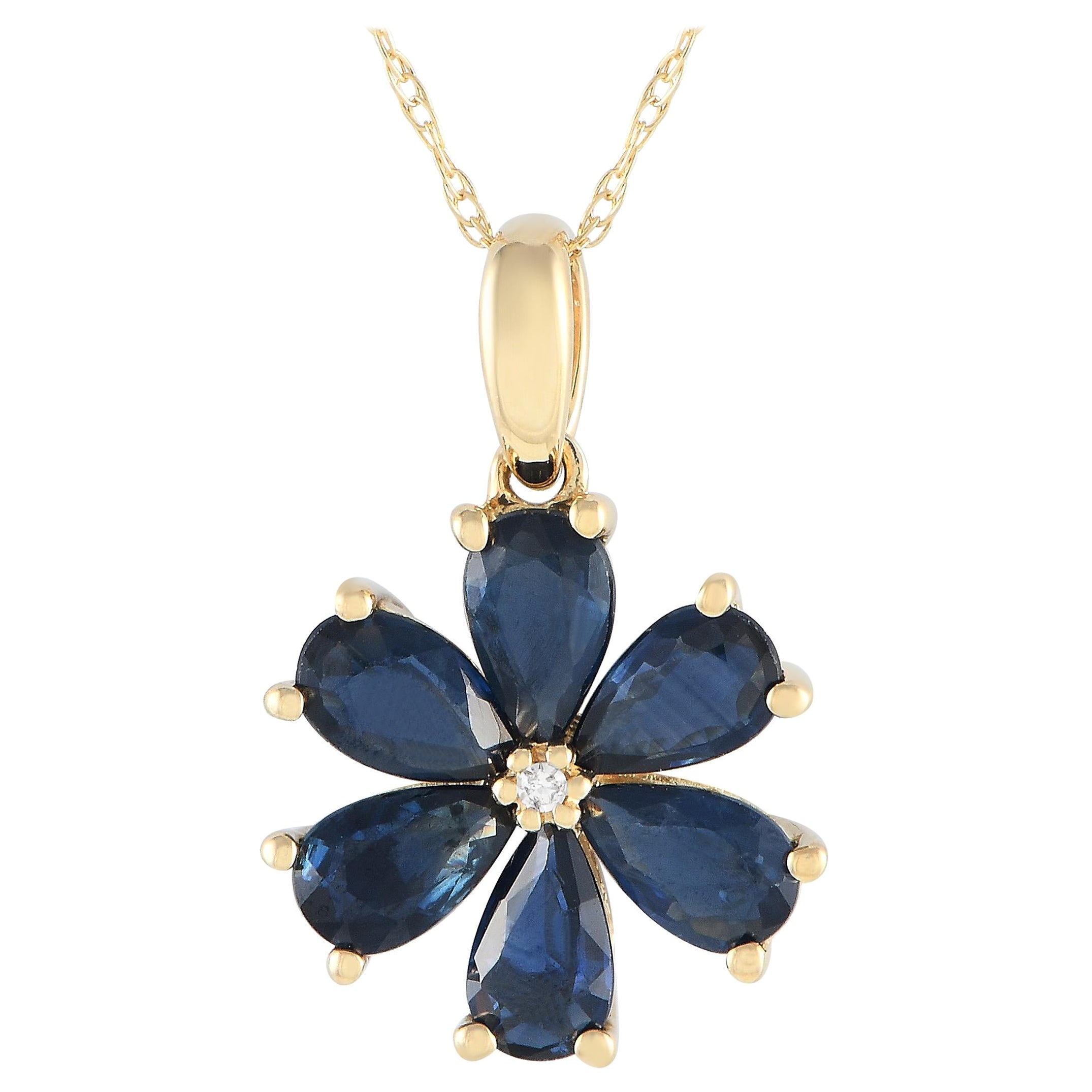 LB Exclusive 14K Yellow Gold 0.01ct Diamond & Sapphire Necklace PD4-15845YSA For Sale