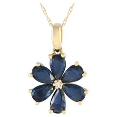 LB Exclusive 14K Yellow Gold 0.01ct Diamond & Sapphire Necklace PD4-15845YSA