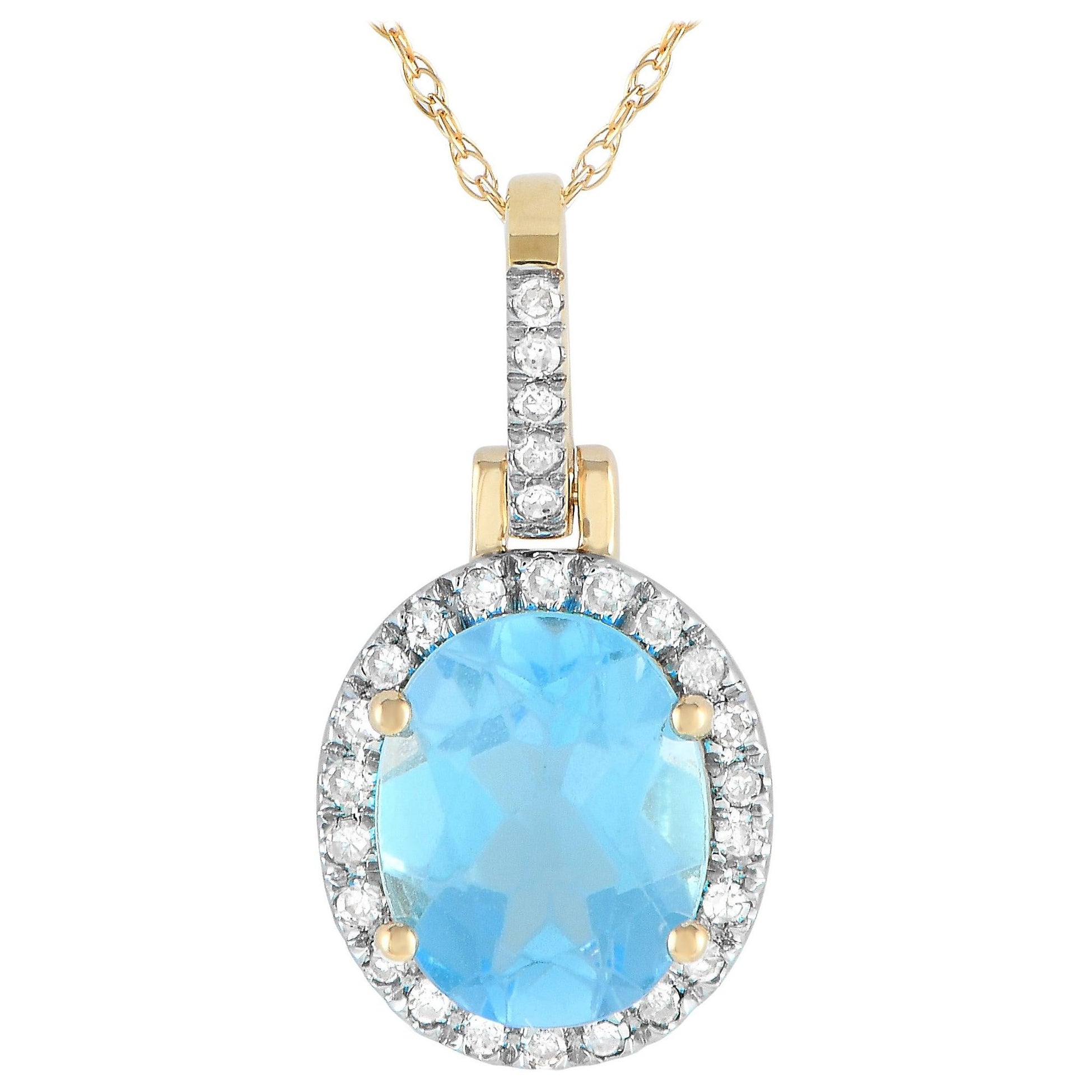 LB Exclusive 14K Yellow Gold 0.13ct Diamond & Topaz Oval Pendant PD4-15500YTB For Sale