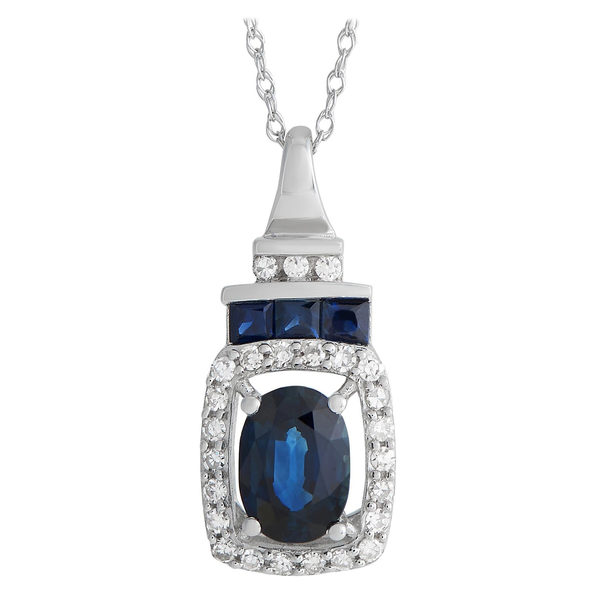 LB Exclusive 14K White Gold 0.20ct Diamond and Sapphire Necklace PD4-16304WSA For Sale