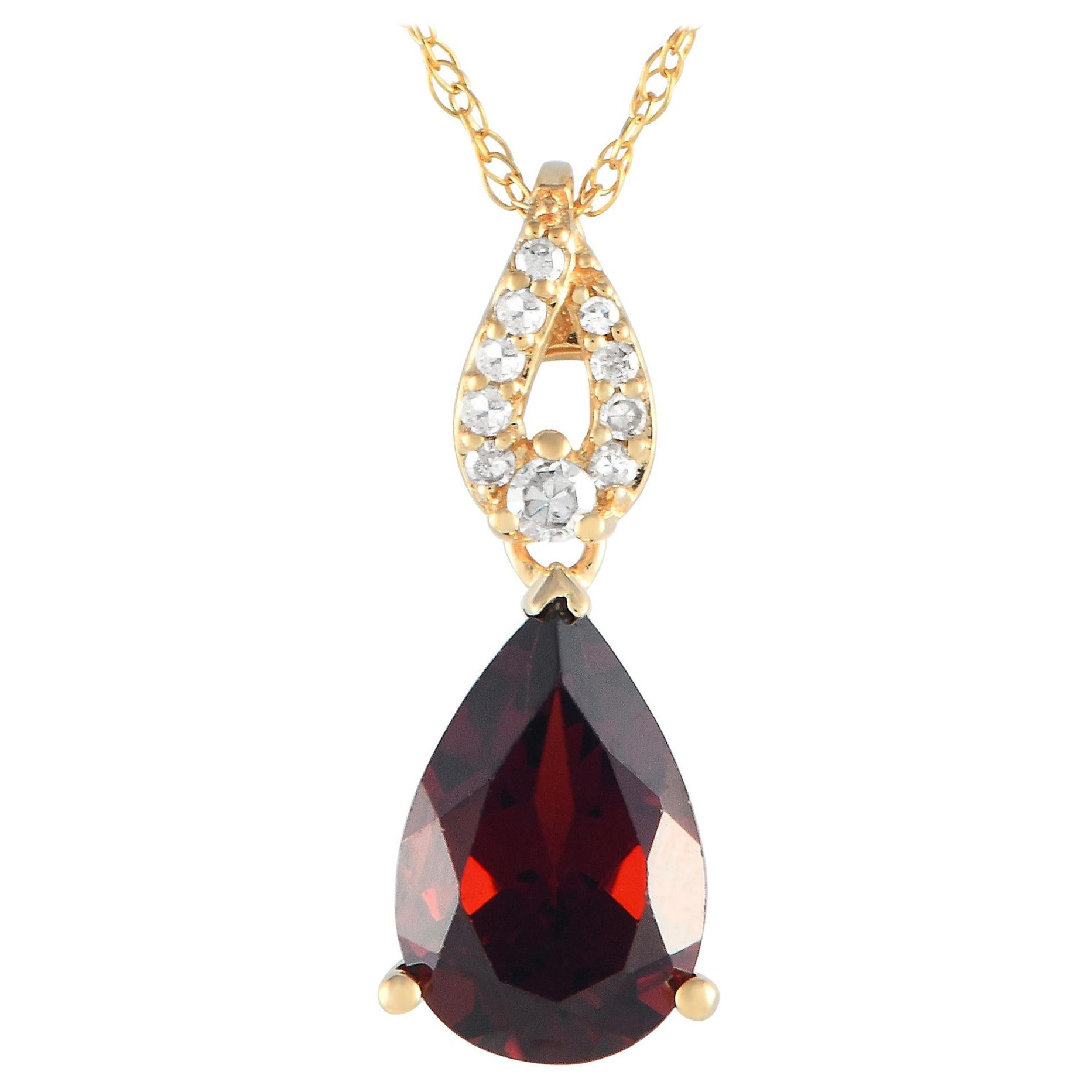LB Exclusive 14K Yellow Gold 0.06ct Diamond and Garnet Necklace PD4-16184YGA For Sale