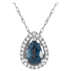 LB Exclusive 14K White Gold 0.07ct Diamond & Topaz Pear Necklace PD4-15556-WBT