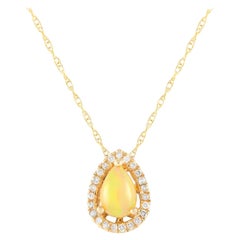 LB Exclusive 14K Yellow Gold 0.07ct Diamond and Opal Pear Necklace PD4-15949YOP