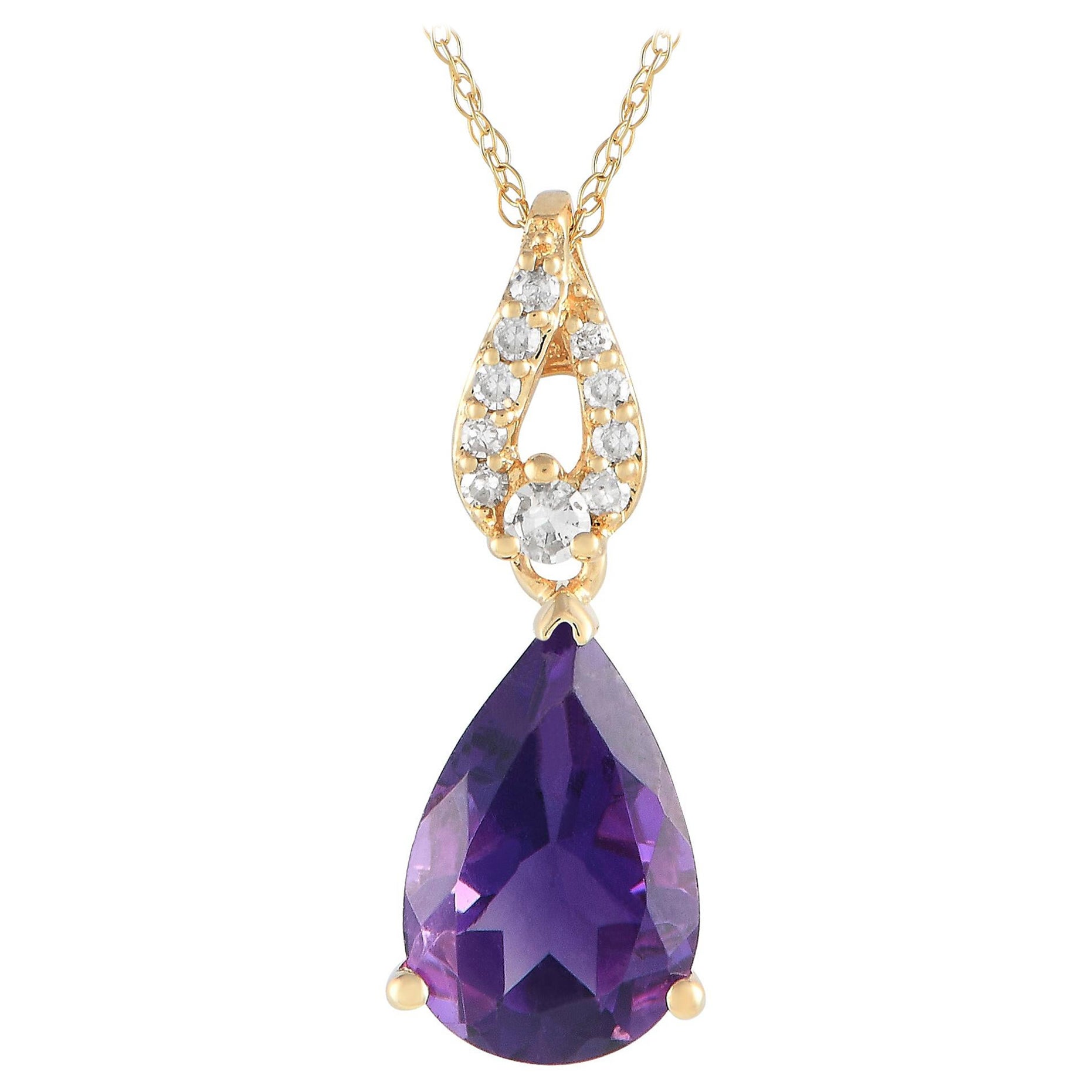 LB Exclusive 14K Yellow Gold 0.06ct Diamond and Amethyst Necklace PD4-16184YAM For Sale
