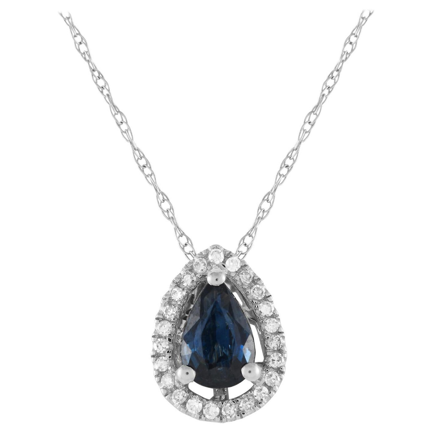 LB Exclusive 14K White Gold 0.07ct Diamond & Sapphire Pear Necklace PD4-15949WSA For Sale