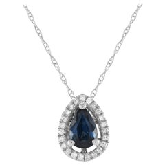 LB Exclusive 14K White Gold 0.07ct Diamond & Sapphire Pear Necklace PD4-15949WSA