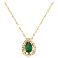 LB Exclusive 14K Yellow Gold 0.07ct Diamond & Emerald Pear Necklace PD4-15949YEM