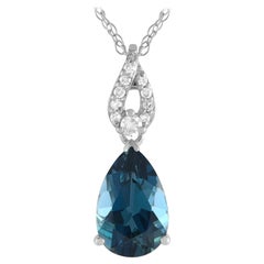 LB Exclusive 14K White Gold 0.06ct Diamond & Blue Topaz Necklace PD4-16184WBT